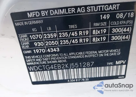 2019 Mercedes-Benz Gla 250 z USA, uszkodzony, nr VIN WDCTG4EB2KJ551287